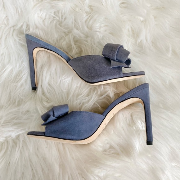 NEW Stuart Weitzman Bow Mule Stilettos Suede Periwinkle - Picture 2 of 9